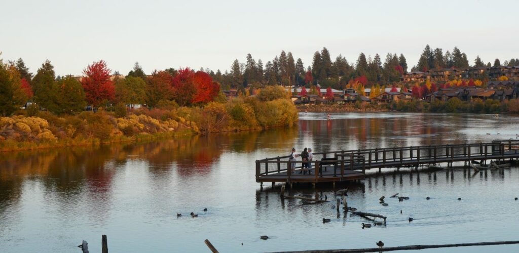 A scenic view of the Deschutes River on a fall day in Bend Oregon.