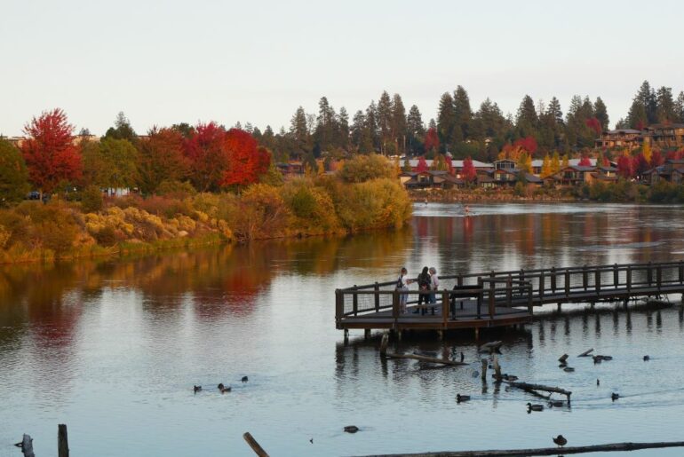 A scenic view of the Deschutes River on a fall day in Bend Oregon.