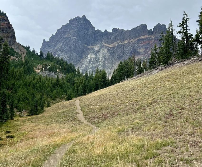 A view of Three Fingered Jack from the Canyon Creek Meadows Loop.