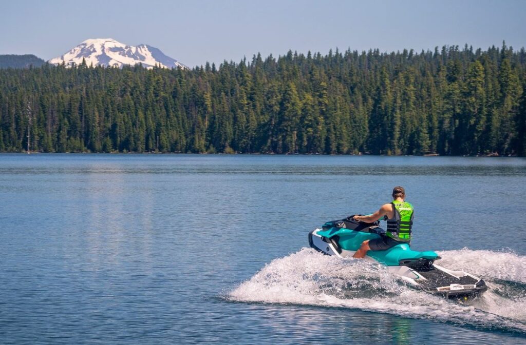 A person enjoying a jet ski on Cultus Lake.