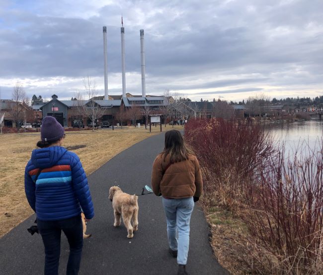 Walking dogs on the Deschutes River Trail