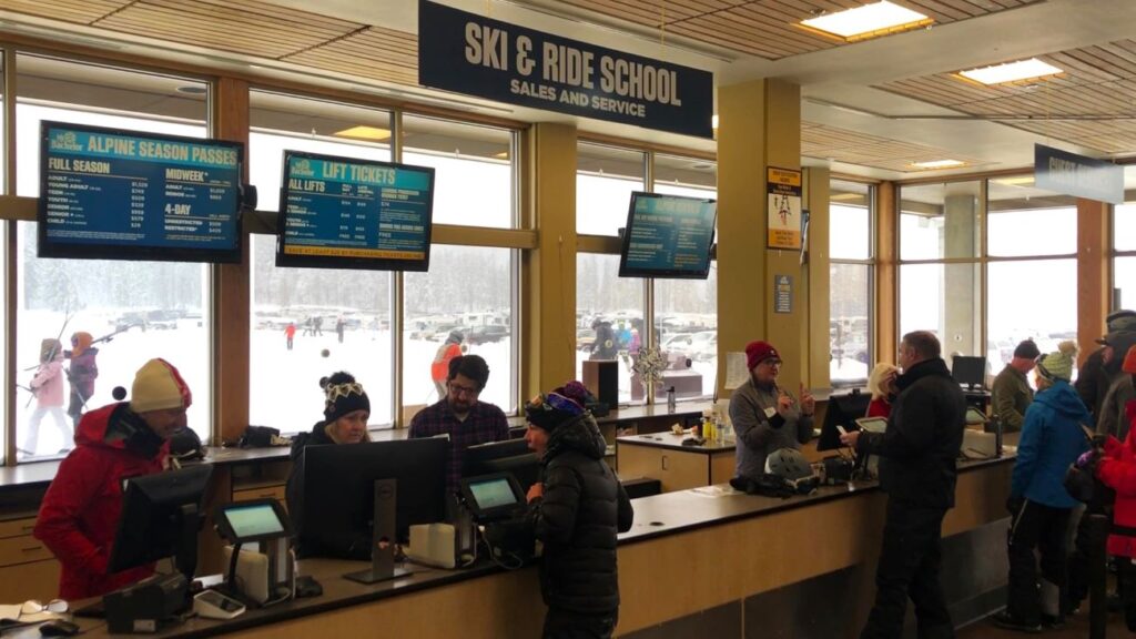 The ticket counter at West Village Lodge.