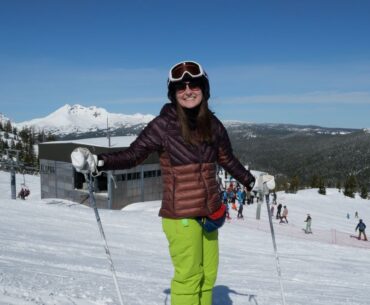 A skier enjoying a sunny day on Mount Bachelor.