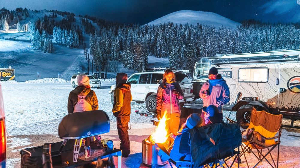 Folks staying overnight in their camper in the Mt. Bachelor West Village parking lot. 