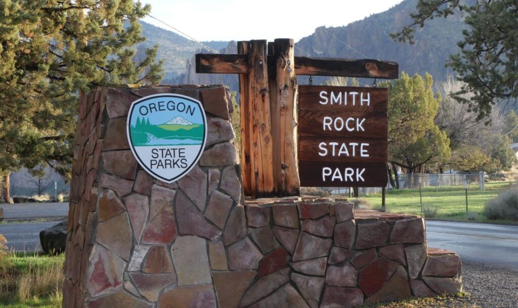 The entry sign at Smith Rock State Park.