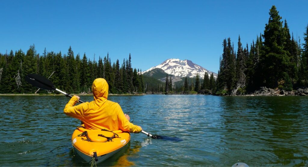 Logan kayaking near Bend on Sparks Lake.