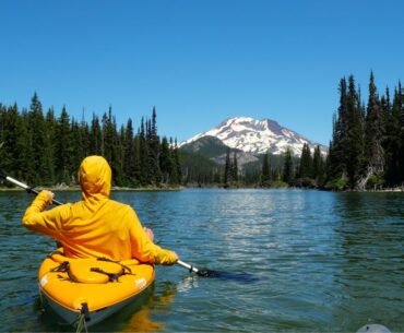 Logan kayaking near Bend on Sparks Lake Oregon.