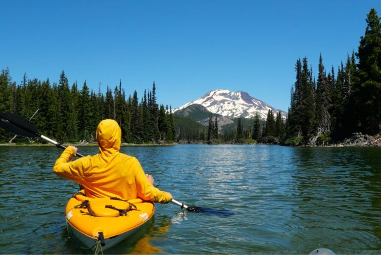 Logan kayaking near Bend on Sparks Lake.