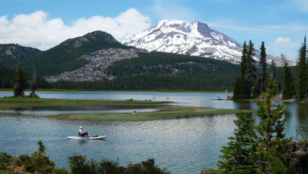 Incredible views of South Sister from Sparks Lake, one of the best places to paddleboard near Bend.