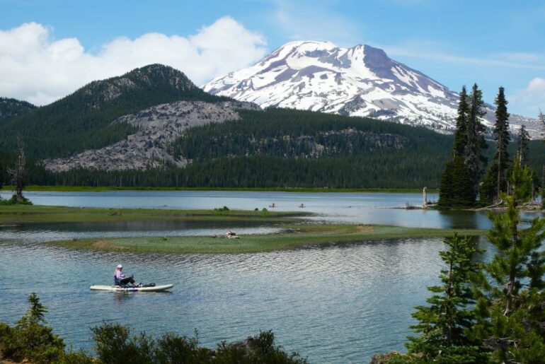 Incredible views of South Sister from Sparks Lake, one of the best places to paddleboard near Bend.