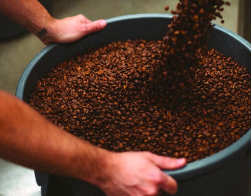 Beans being roasted at Thump Coffee, one of the best coffee shops in Bend.