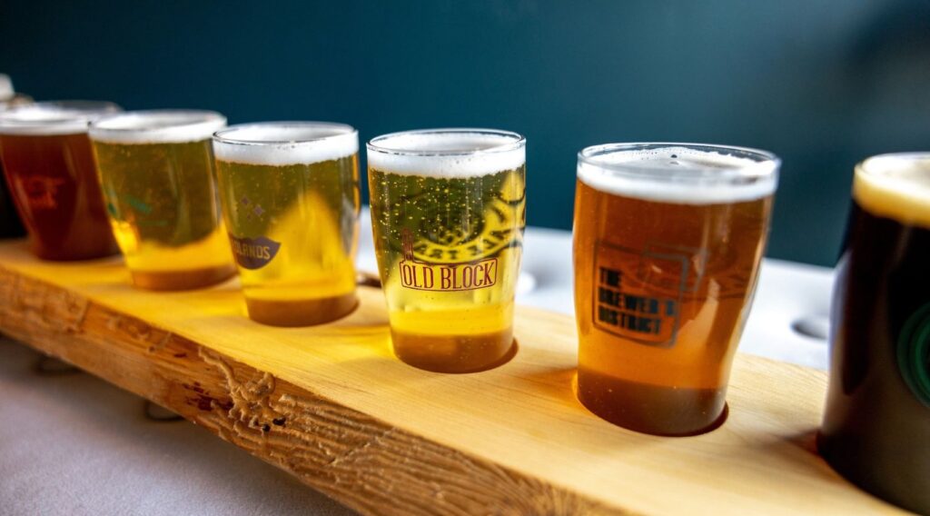 Samples of beer on the Bend Ale Trail, a self-guided Bend Oregon brewery tour.