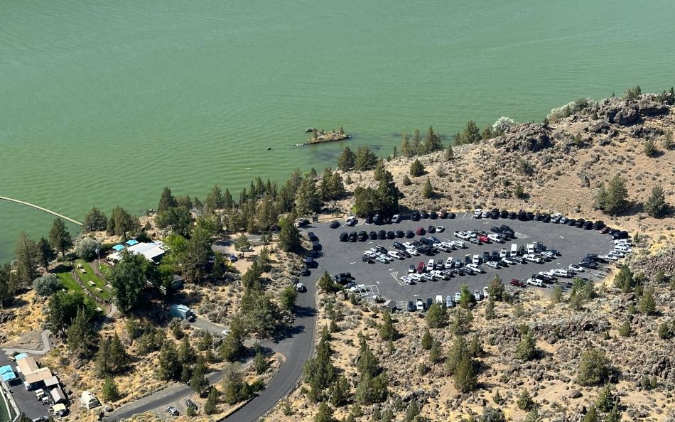 An aerial view of Cove Palisades Resort in central Oregon.