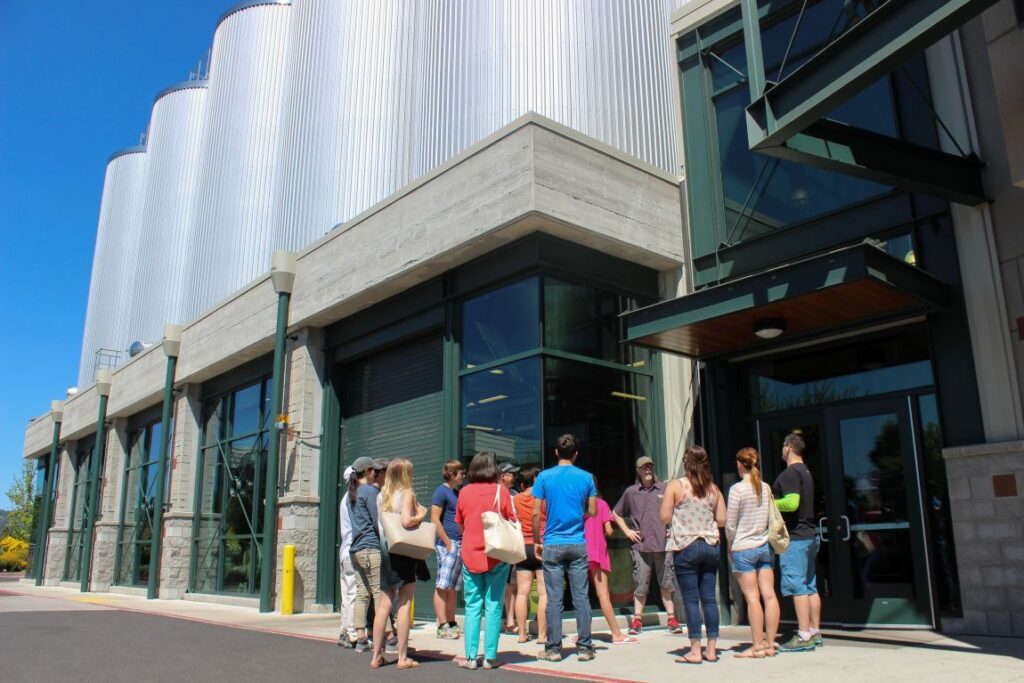 A tour group learning about Deschutes Brewery Bend Oregon.