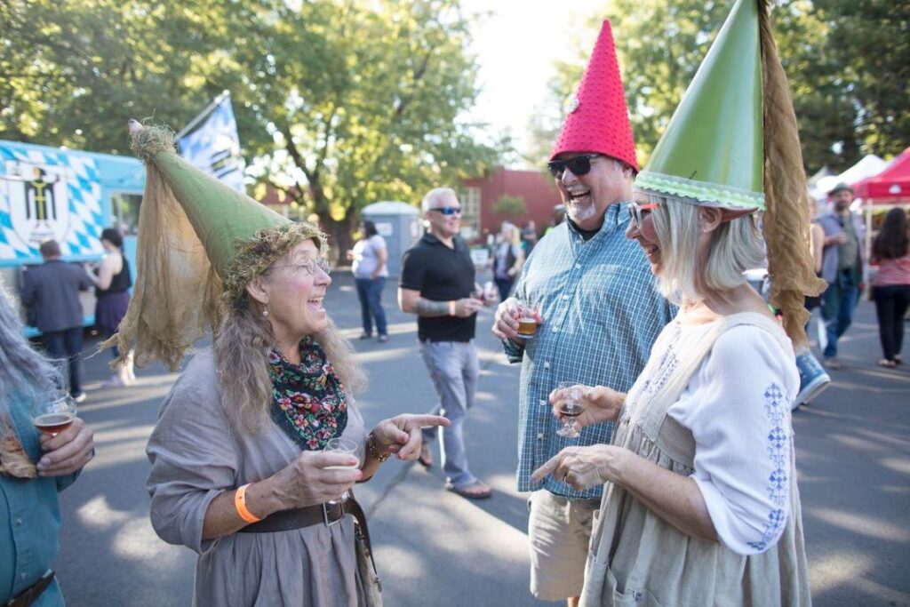 People sampling some craft beverages at the Little Woody Beer Festival in Bend.