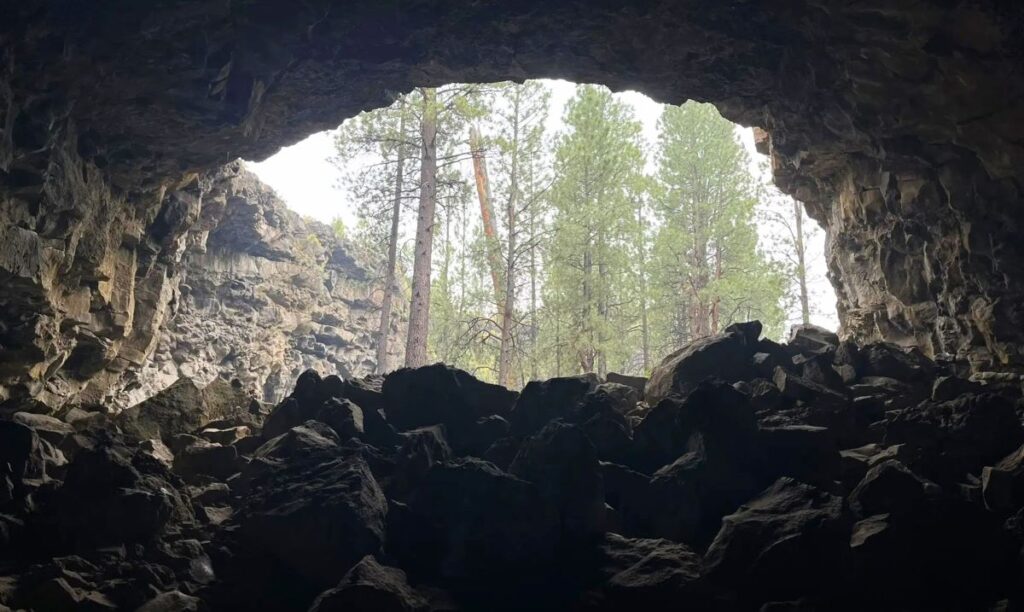 Looking back outside from within Arnold Ice Cave.