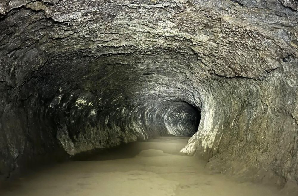 Deep within Lava River Cave, the largest of the lava tubes in Bend Oregon. 