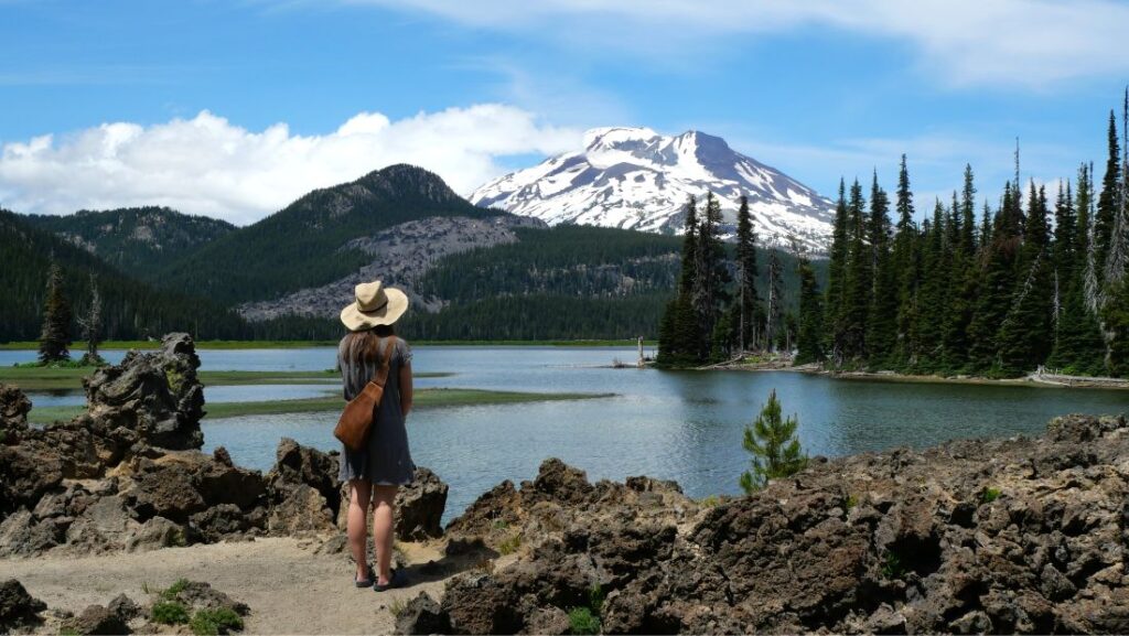 Abby taking in views on the Ray Atkeson Memorial Trail at Sparks Lake Oregon.