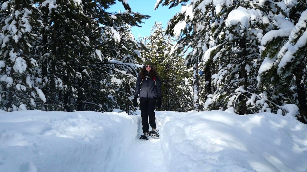 Someone snowshoeing in central Oregon.