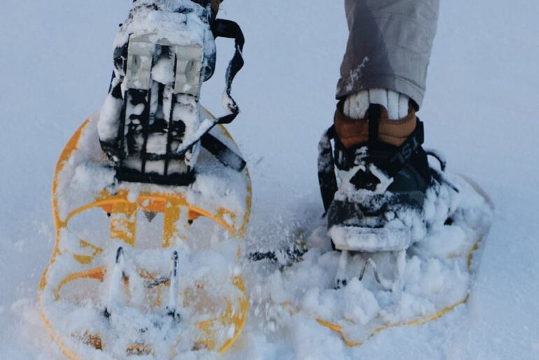 A person snowshoeing in Central Oregon