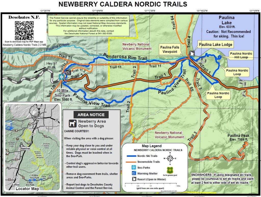 Ten Mile Sno Park ski and snowshoe trail map.