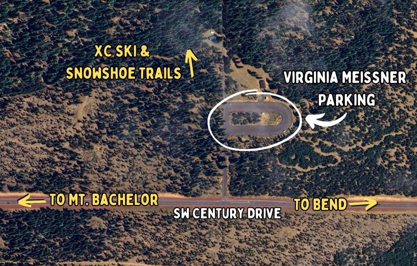 A graphic showing the location of Virginia Meissner Sno Park.