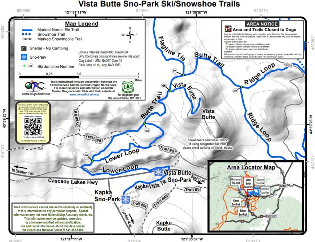 Vista Butte Sno Park trail map.