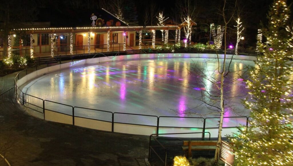 The outdoor ice-skating rink at Seventh Mountain Resort.