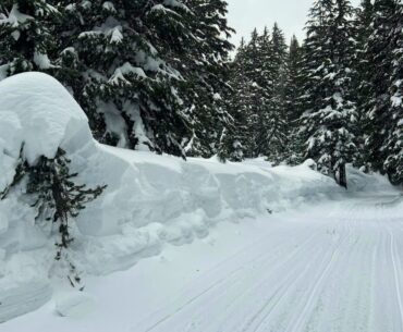 One of the groomed snowmobile trails accessible via Kapka Butte Snow Park.