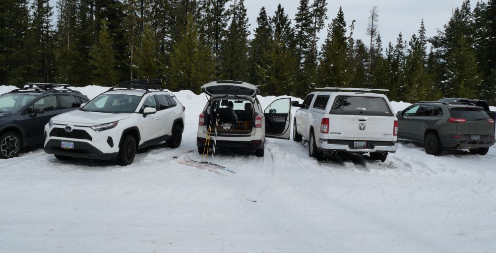 The parking lot at Three Creek Sno Park