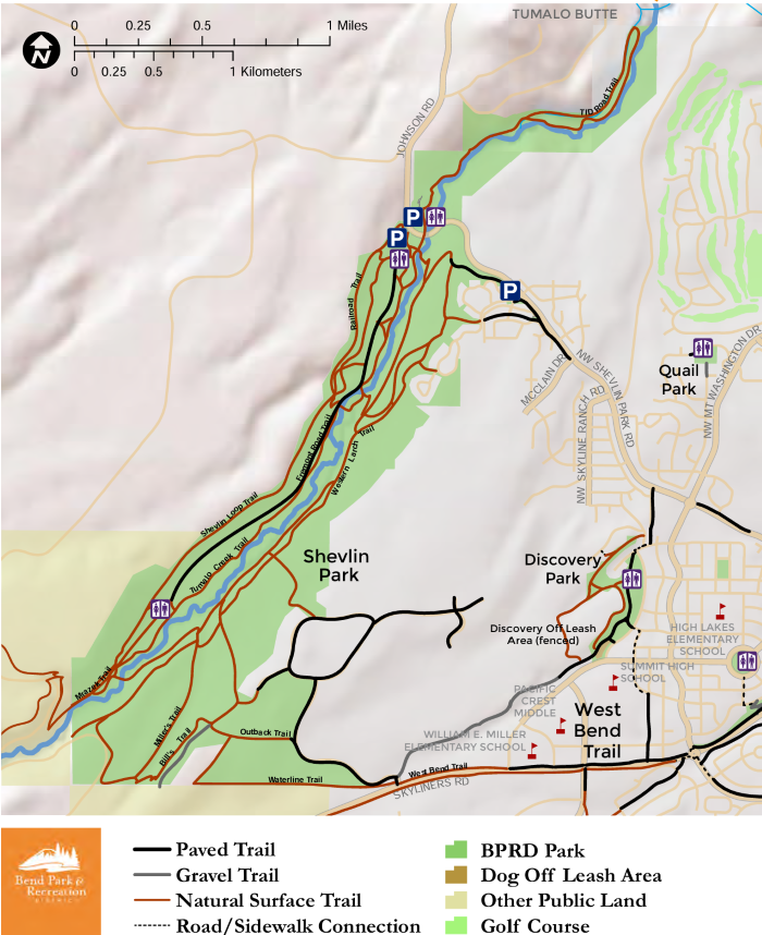 A trail map of Shevlin Park.