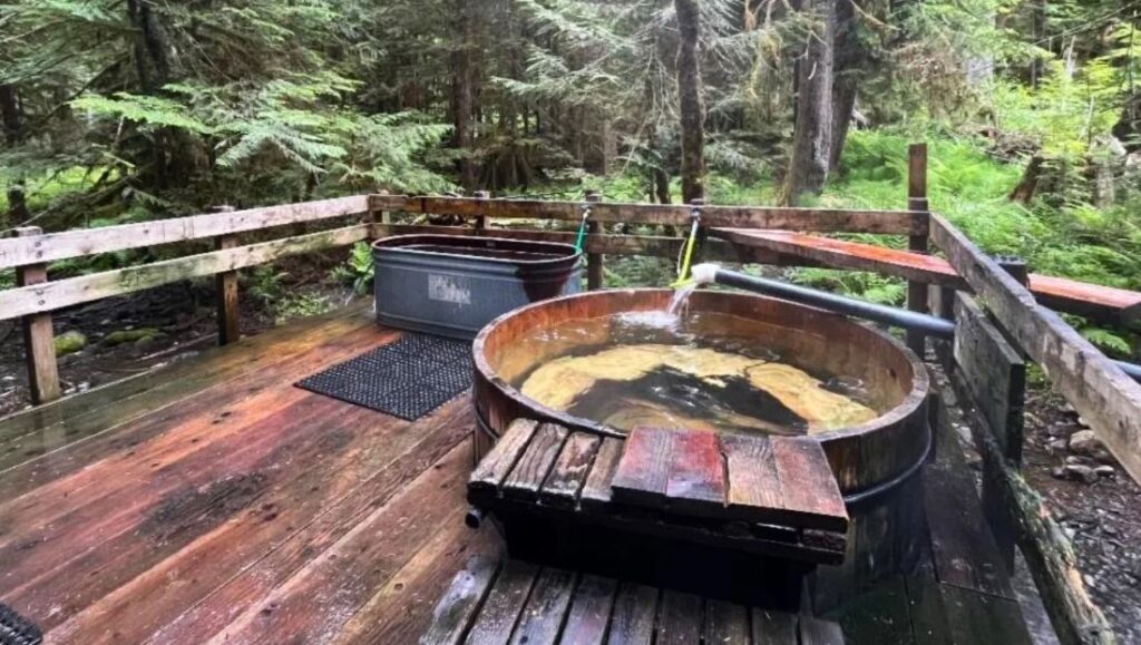 Some of the developed soaking tubs at Bagby Hot Springs. 