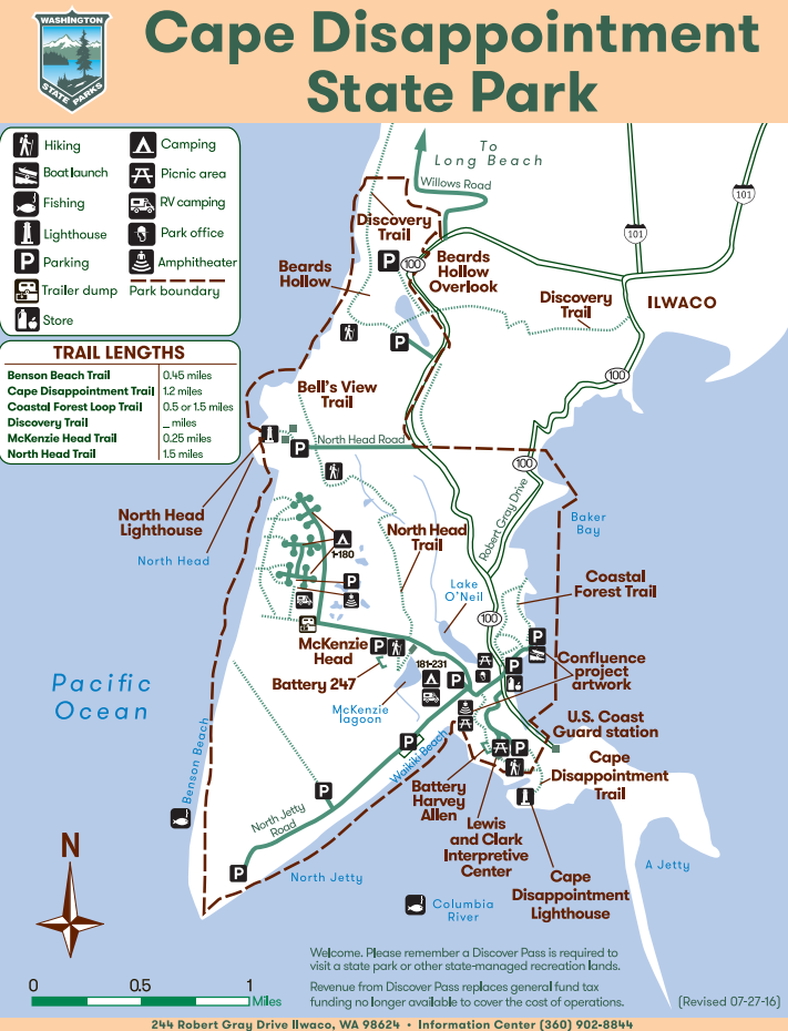 Cape Disappointment State Park official map.