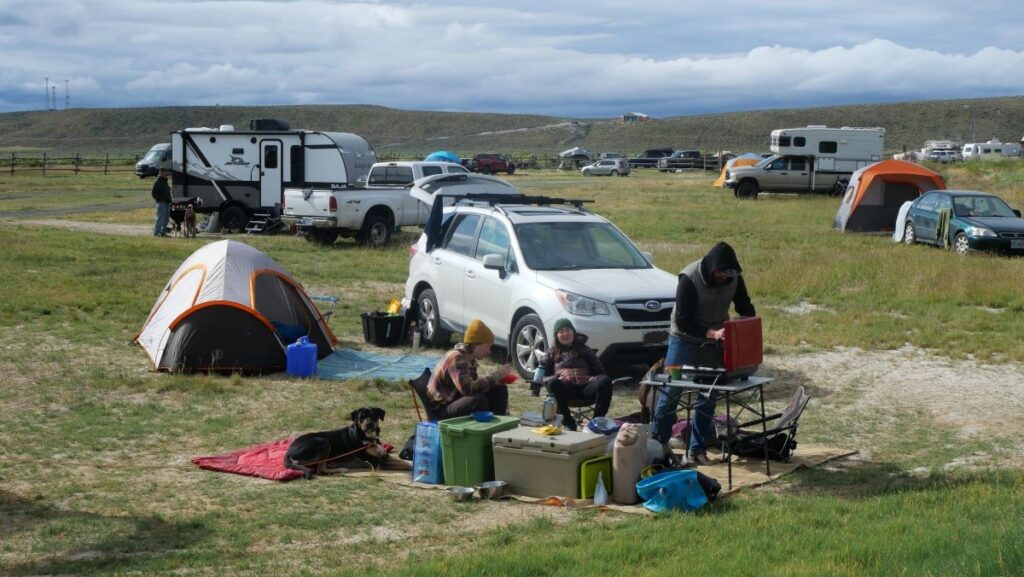 Tent camping with friends at Crane Hot Springs open field camping.
