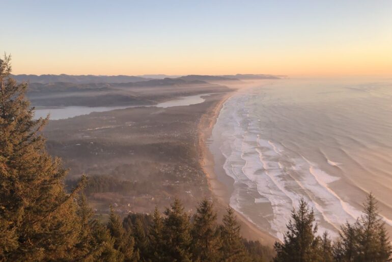 Incredible sunset views from Neahkahnie Mountain, one of the best hikes near Cannon Beach.