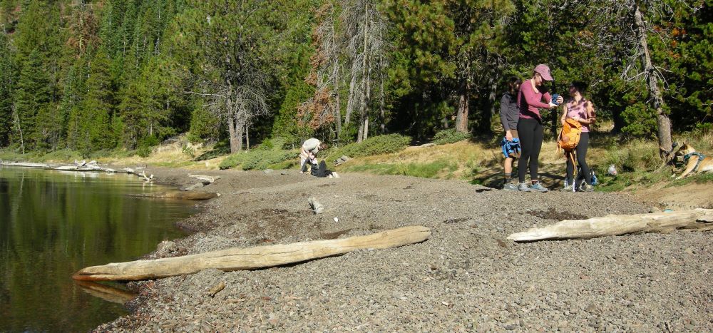 The lake shore area where the hot springs are at Paulina Lake.