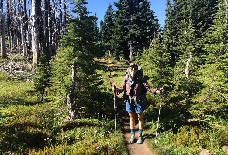 Abby hiking the Timberline Loop around Mt. Hood.