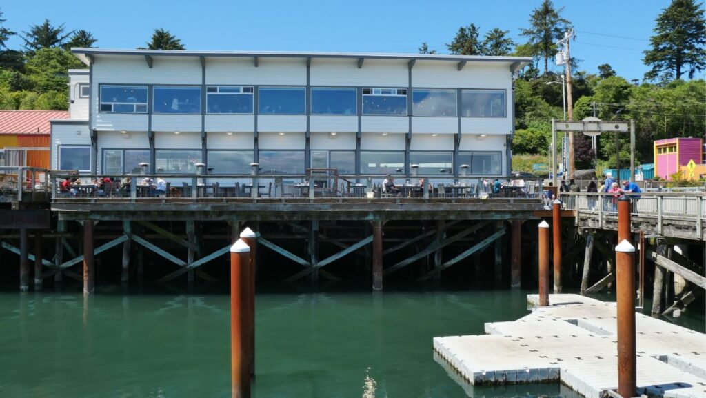 The Clearwater Restaurant and Sea Lion Docks at the Newport Historic Bayfront. 