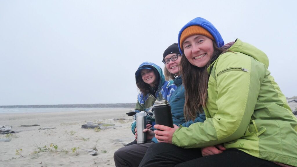 Abby and friends at South Beach State Park on a misty day in Newport Oregon.