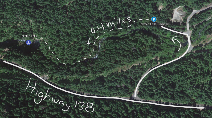 Map of driving directions to Toketee Falls
