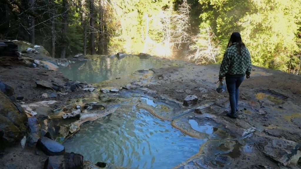 Abby inspecting the soaking pools at Umpqua Hot Springs.