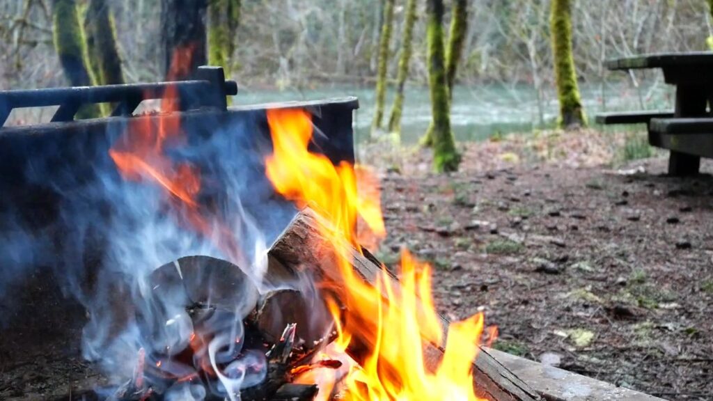 A cozy fire at Toketee Lake Campground near Umpqua Hot Springs.