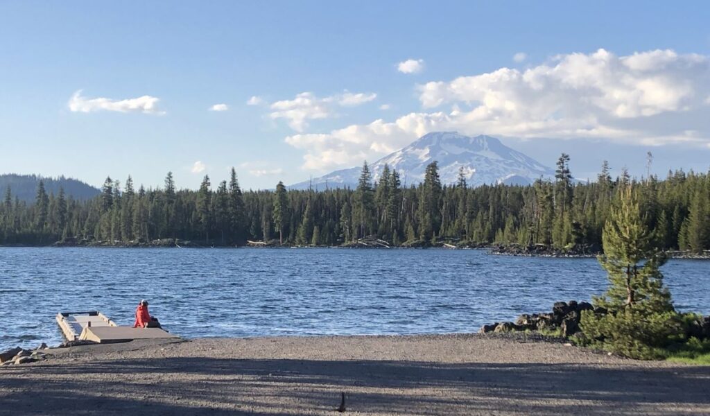 Views of South Sister from the boat ramp at Lava Lake.