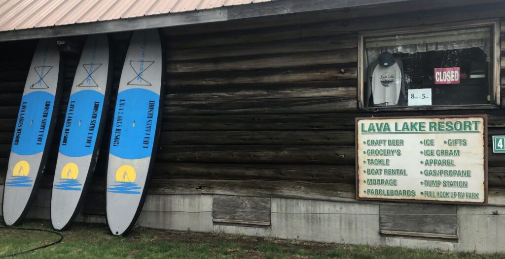 Paddleboards for rent at Lava Lake Resort.