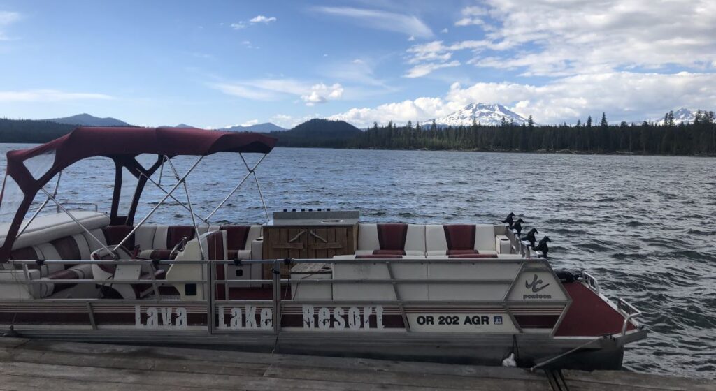 A boat available for rent from Lava Lake Resort