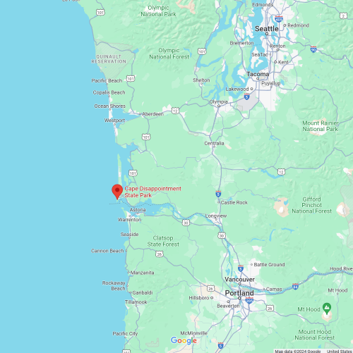 The location of Cape Disappointment on a map.