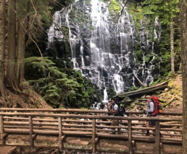 Hikers at Ramona Falls in Oregon