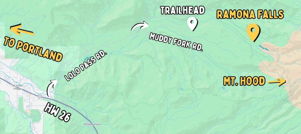 A map graphic of the location of Ramona Falls Oregon.