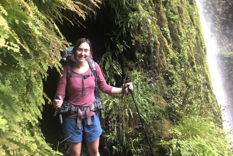 Abby about to enter the tunnel of Tunnel Falls.