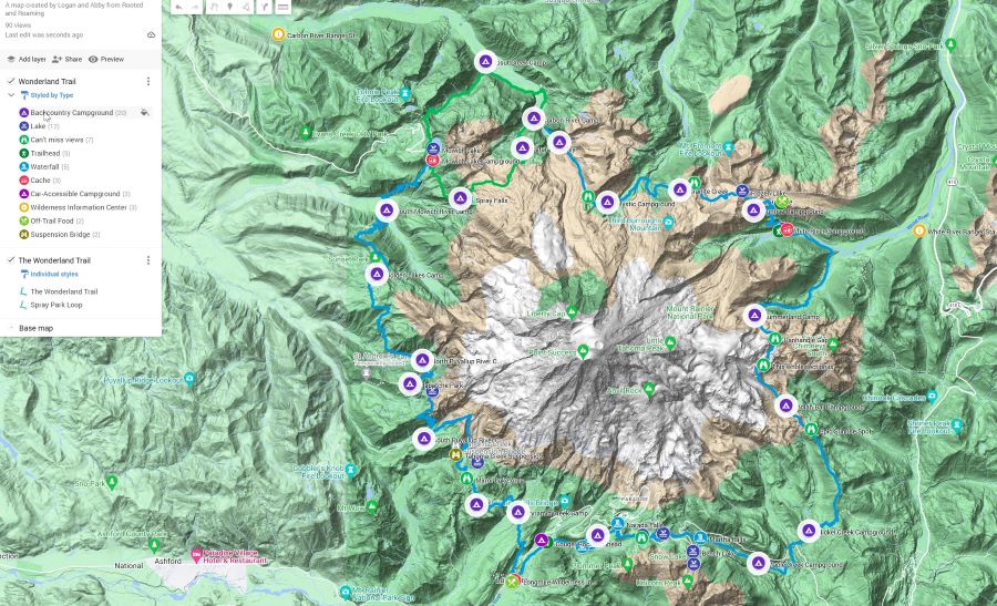 The map we made of the Wonderland Trail.